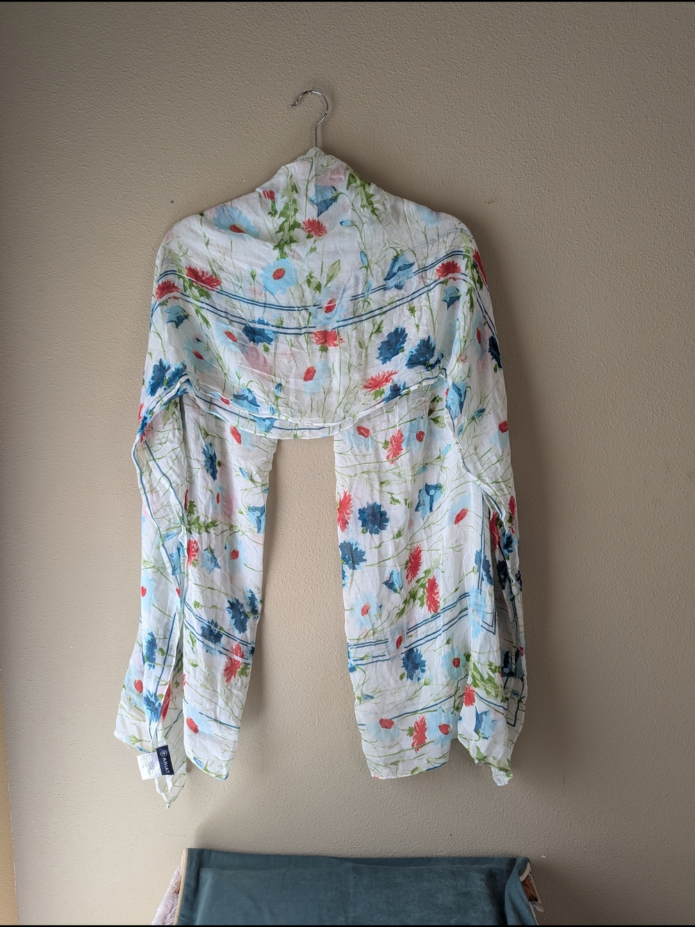 Ariat Lightweight White Floral Scarf/Wrap with Blue, Pink, and Green Accents